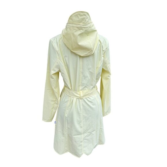RAINS Women's Curve Raincoat Yellow Zipper Snap Trench Belted Waterproof Flawed - Picture 12 of 14